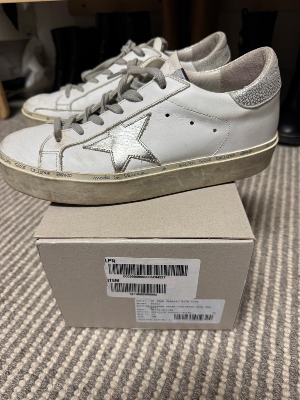 Golden Goose White Leather Sneakers with Silver Star and Heel